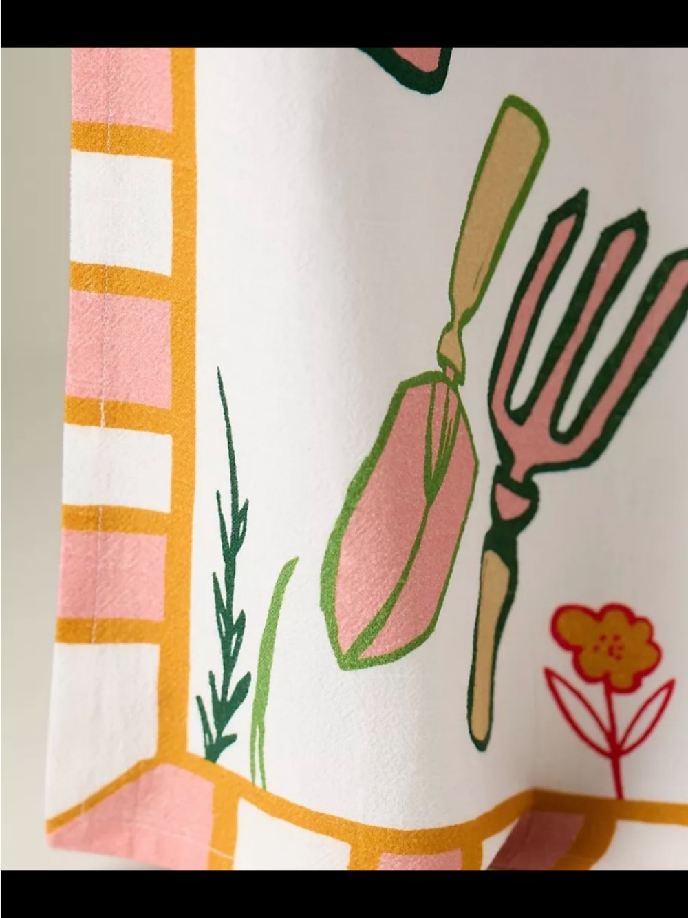 Anthropologie White Kitchen Towel with Green, Pink, Yellow Gardening Print - Picture 3 of 5
